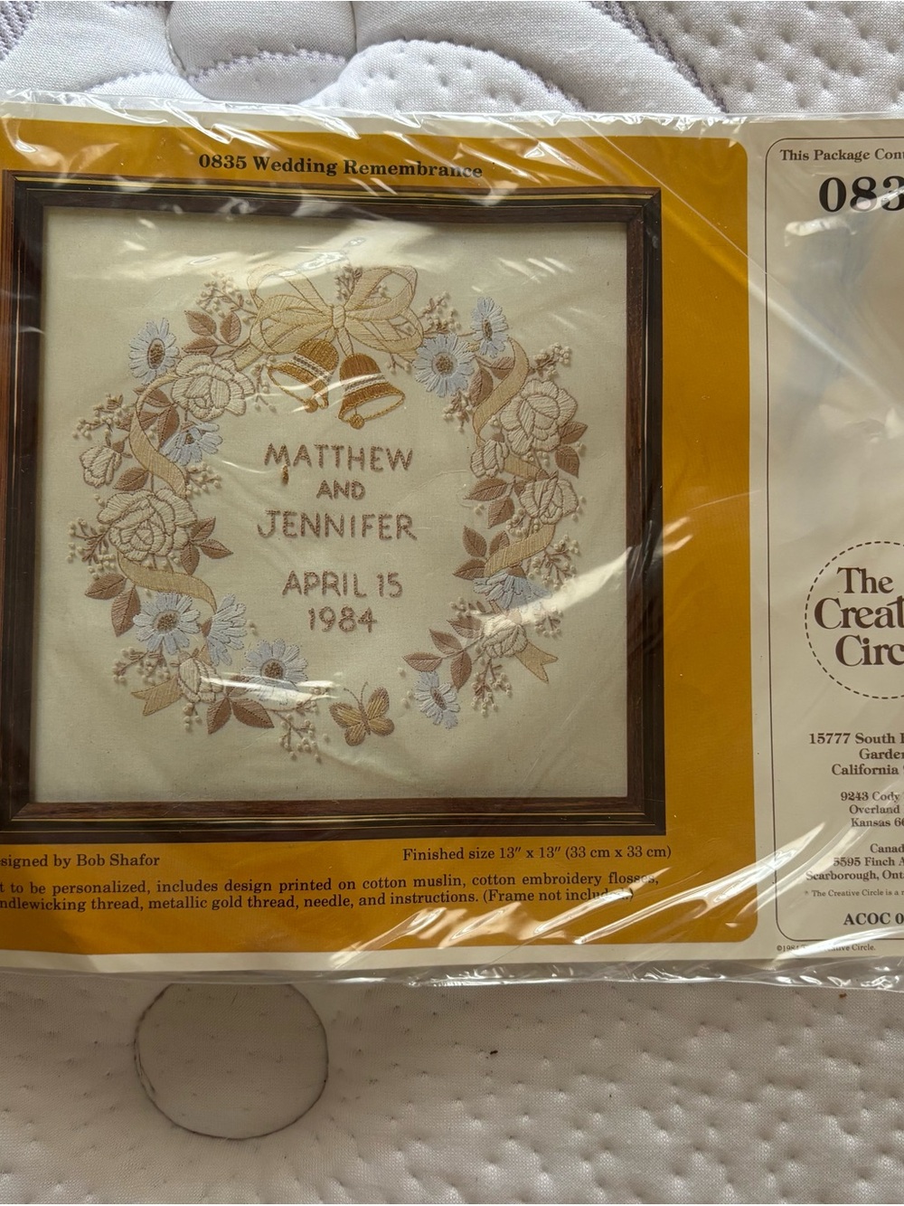 The Creative Circle 'Wedding Remembrance' Embroidery Kit Bob Shafor